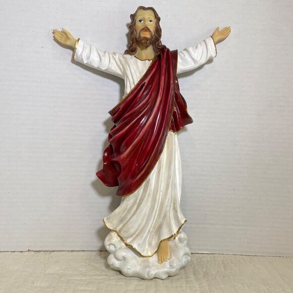 Large Hand-Painted Jesus Christ Wall Hanging Statue With Open Arms Design - Picture 5 of 12